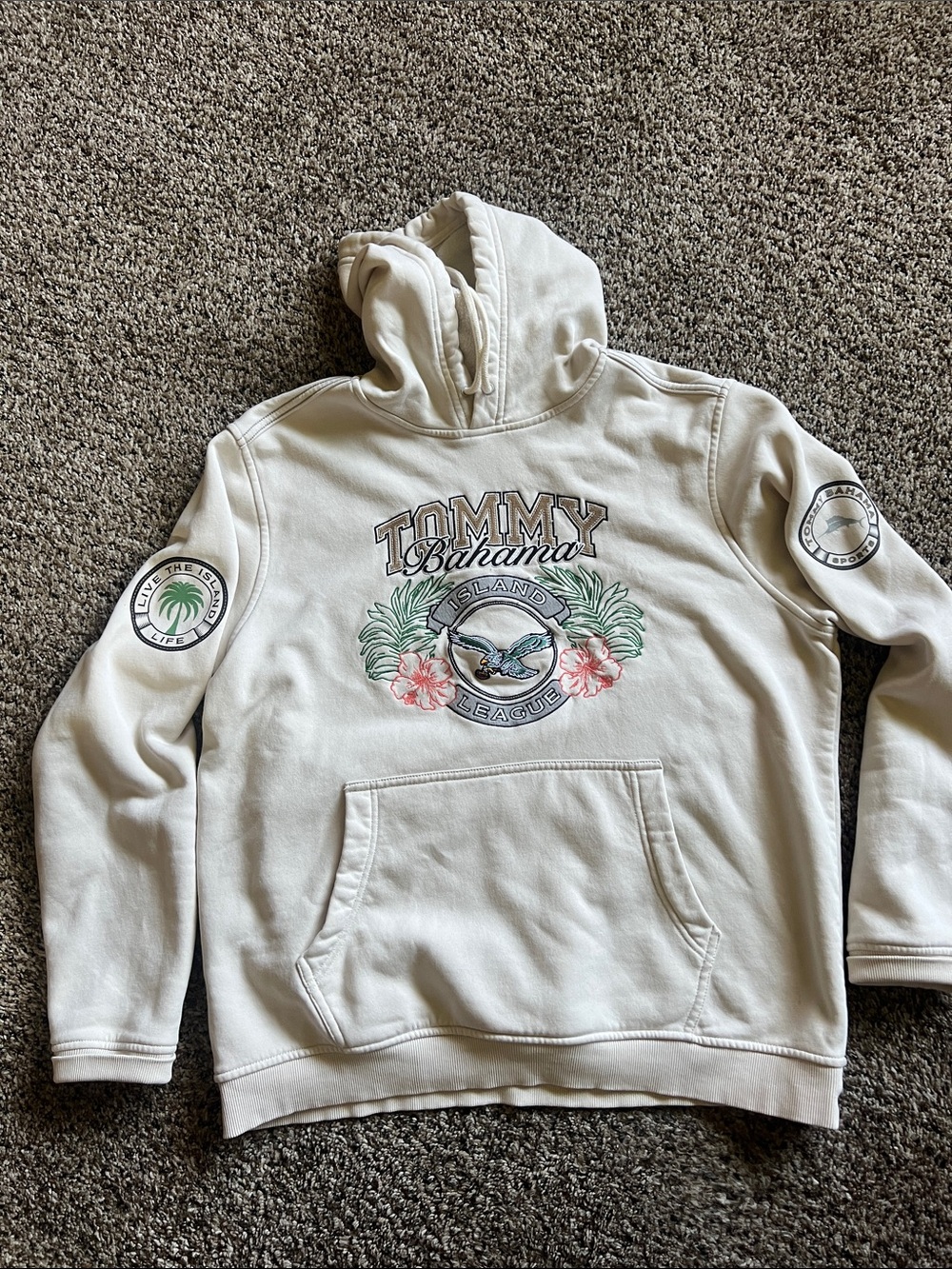 Tommy Bahama Cream Crewneck Hoodie with Island Logo Philadelphia Eagles.